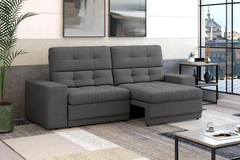 Sofá Jobim Plus 1,70m Assento Retrátil/Reclinável Suede Cinza XFlex