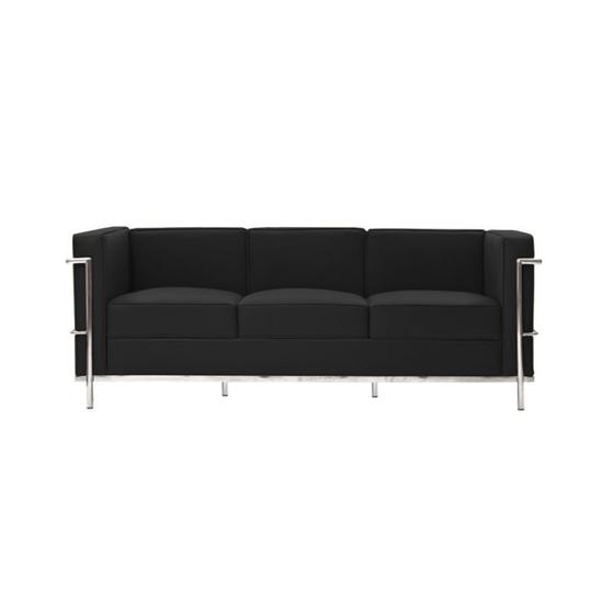 Imagem de Sofa Le Corbusier 3 Lugares Inox em Couro Natural Preto