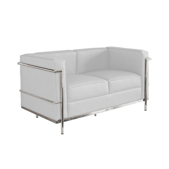 Imagem de Sofa Le Corbusier de 2 Lugares Cromado em Couro Natural Branco