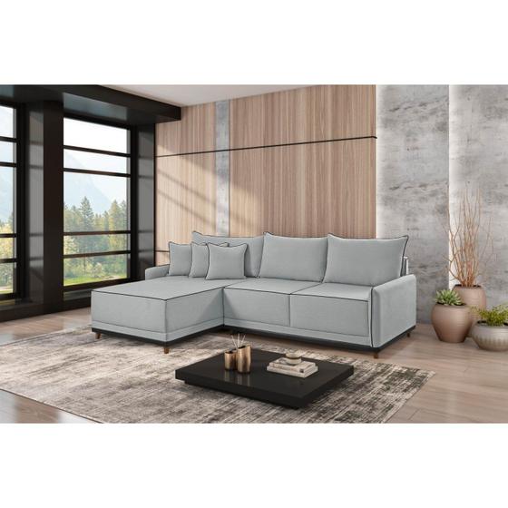 Imagem de Sofá Linho 3 Lugares 264cm com Chaise Lado Esquerdo Barra