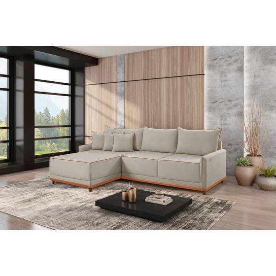 Imagem de Sofá Linho 3 Lugares 264cm com Chaise Lado Esquerdo e Kit Usb Barra