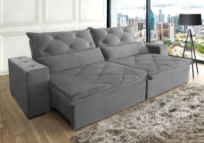 Sofá Lisboa Ret. e Rec. Pillow top 2,90m Pluma Cinza Sofá Casa Bela