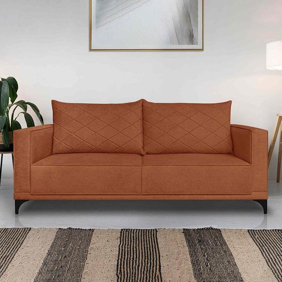 Imagem de Sofá Living 2 Lugares com Pés de Ferro Almofadas Soltas 180cm Neso Bouclê Terracota G63 - Gran belo