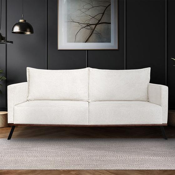 Imagem de Sofá Living 2 Lugares com Pés de Ferro Almofadas Soltas 200cm Saiph Bouclê Off White G63 - Gran belo