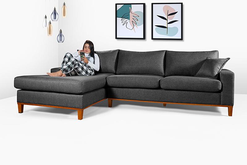 Imagem de Sofa Living California Com Chaise Lado Direito em Linho