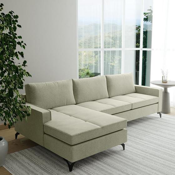 Imagem de Sofá Living com Chaise Esquerda Cama inBox Kiev 2,70m Linho Off-White