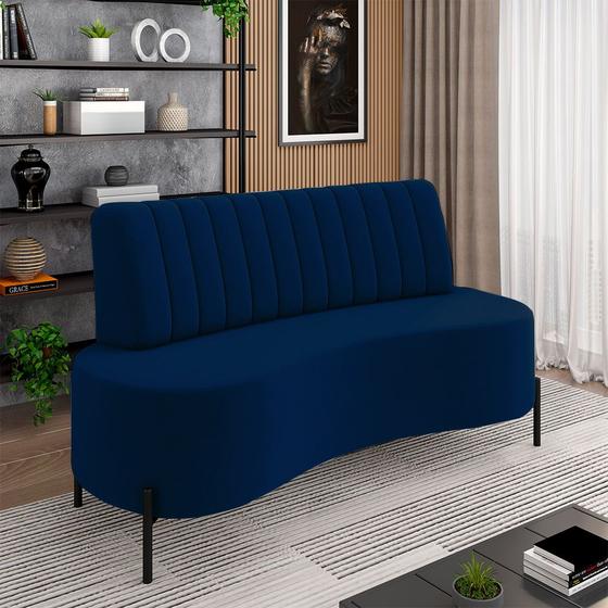Imagem de Sofá Living Decorativo 2 Lugares 1,35M Katara Pés de Ferro Veludo Azul G33 - Gran Belo