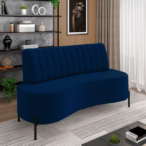 Imagem de Sofá Living Decorativo 2 Lugares 1,60M Katara Pés de Ferro Veludo Azul G33 - Gran Belo