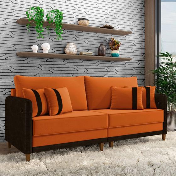 Imagem de Sofá Living Montecarlo 2 Lugares Bipartido 192cm Pés em Madeira Veludo/PU Terracota/Marrom G33 - Gran Belo