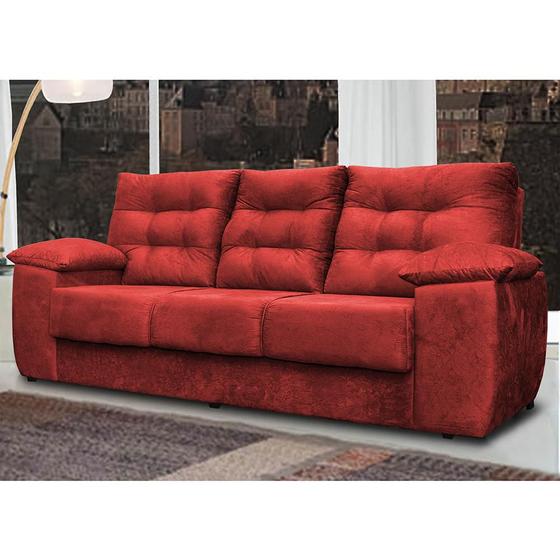 Sofá Luxemburgo 3 Lugares 2,02m Tecido Suede Vermelho CAMA INBOX REQ