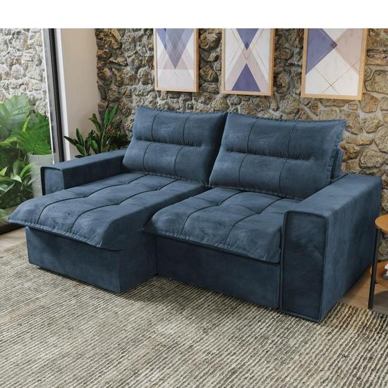 Sofá Lyra c/ Encosto Retrátil e Tecido Suede Azul Kappesberg