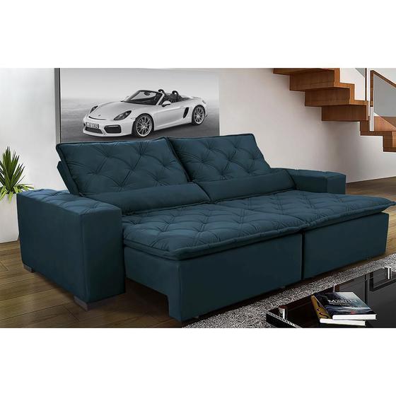 Imagem de Sofá Magnum 2,22m Retrátil Reclinável, Molas no Assento, Almofadas Lombar, Suede Azul Cama InBox