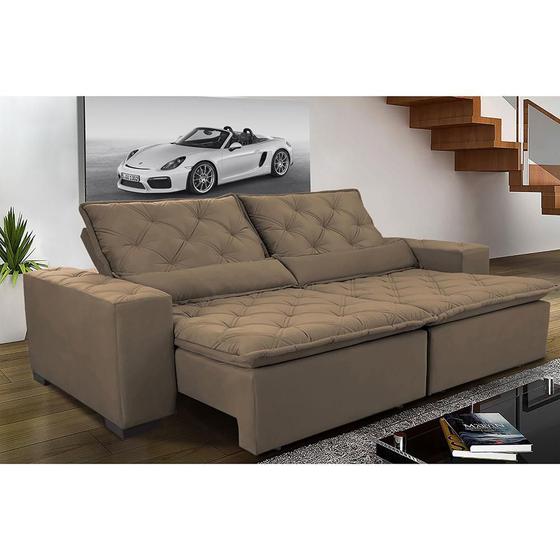 Imagem de Sofá Magnum 2,22m Retrátil Reclinável, Molas no Assento, Almofadas Lombar, Suede Castor Cama InBox