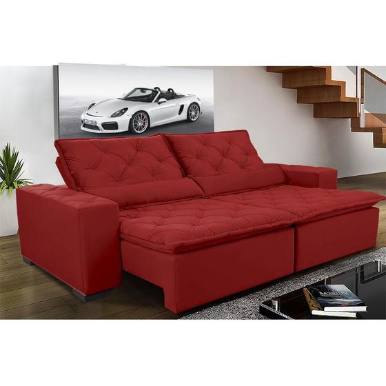Imagem de Sofá Magnum 2,22m Retrátil, Reclinável, Molas no Assento e Almofadas Lombar Suede Vermelho