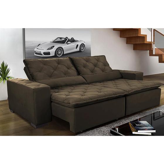 Imagem de Sofá Magnum 2,42m Retrátil Reclinável, Molas no Assento, Almofadas Lombar, Suede Café Cama InBox
