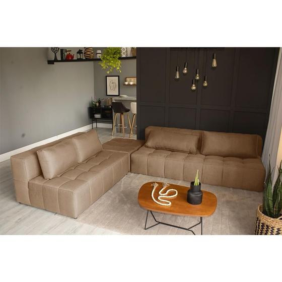 Imagem de Sofá Modular 2 e 3 Lugares com Puff Soho Linho Bege