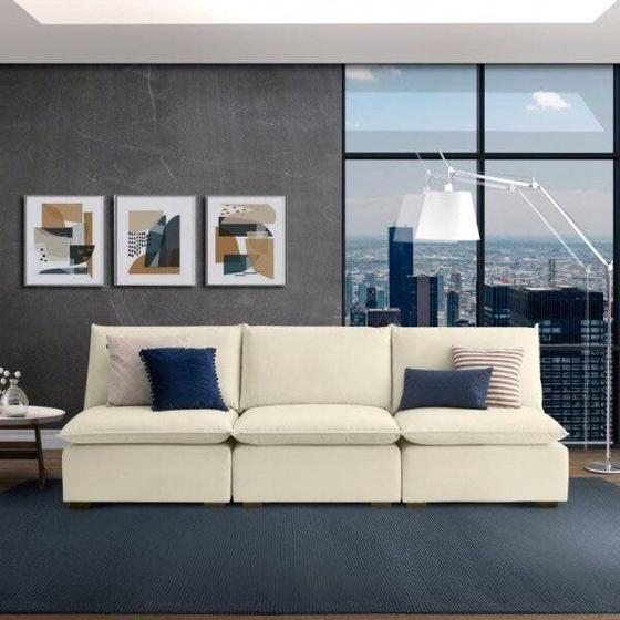 Imagem de Sofá Modular Hug 5 Lugares 255cm em Linho CabeCasa MadeiraMadeira