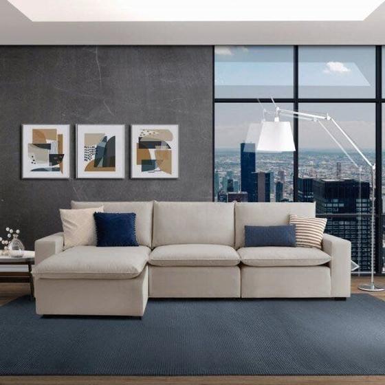 Imagem de Sofá Modular Hug 5 Lugares 295cm com 1 Puff em Linho CabeCasa MadeiraMadeira