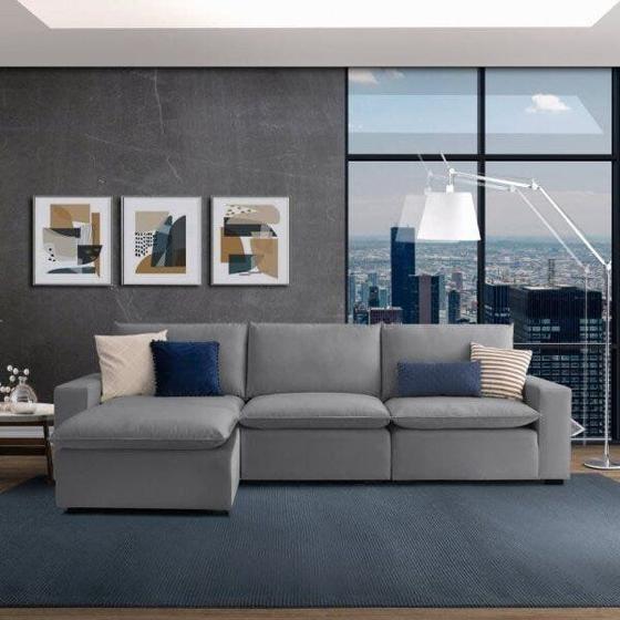 Imagem de Sofá Modular Hug 6 Lugares 375cm com 1 Puff em Linho CabeCasa MadeiraMadeira