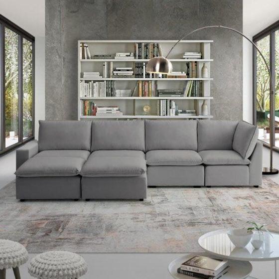 Imagem de Sofá Modular Hug 6 Lugares 380cm com 2 Puffs em Linho CabeCasa MadeiraMadeira