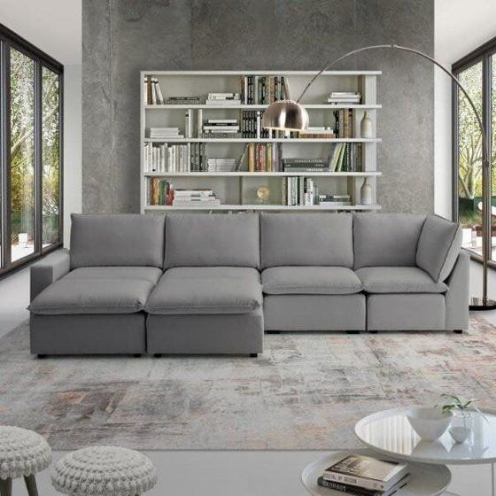 Imagem de Sofá Modular Hug 8 Lugares 460cm com 2 Puffs em Linho Cabecasa Madeiramadeira