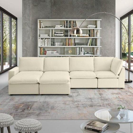 Imagem de Sofá Modular Hug 8 Lugares 460cm com 2 Puffs em Linho Cabecasa Madeiramadeira