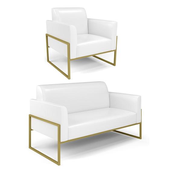 Imagem de Sofá Namoradeira com Poltrona Base Industrial Alta Dourado Marisa material sintético Branco D03 - D'Rossi