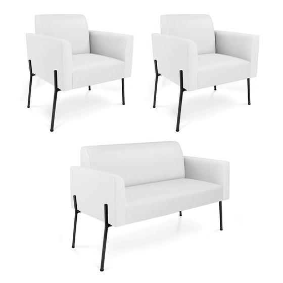 Imagem de Sofá Namoradeira e 2 Poltronas Pé de Ferro Preto Marisa material sintético Branco D03 - D'Rossi