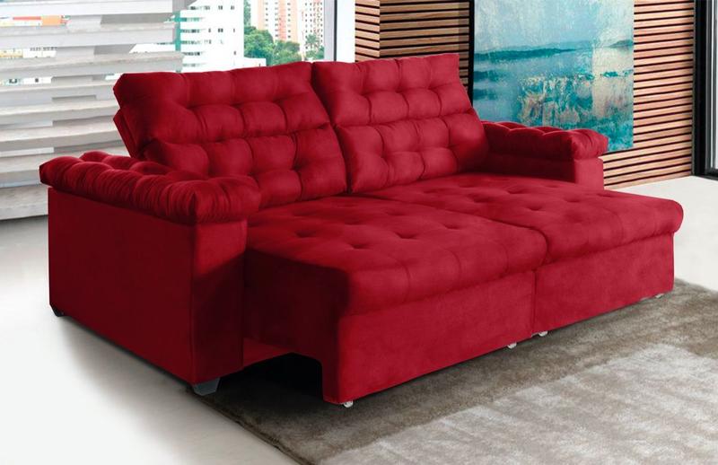 Imagem de Sofá New Austrália 220 cm Retratil e Reclinavel Suede Vermelho- Sofá na Web