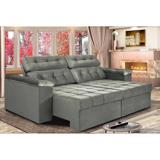 Sofá New Itália 2,72 Mts Retrátil e Reclinável Tecido Suede CINZA - Cama InBox é boa?