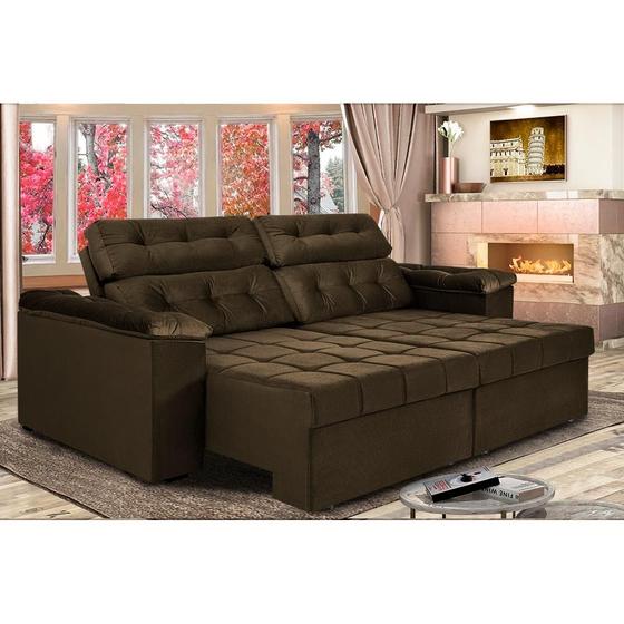 Imagem de Sofá New Itália 2,72 Mts Retrátil e Reclinável Tecido Suede Marrom CAFÉ - Cama InBox