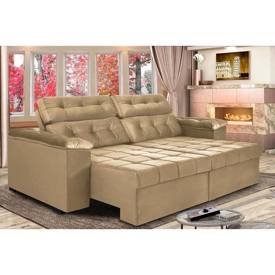 Imagem de Sofá New Itália 2,72 Mts Retrátil e Reclinável Tecido Suede Marrom CAST0R - Cama InBox