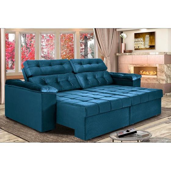 Imagem de Sofá New Itália 2,72m Retrátil e Reclinável Tecido Suede Azul - Cama InBox