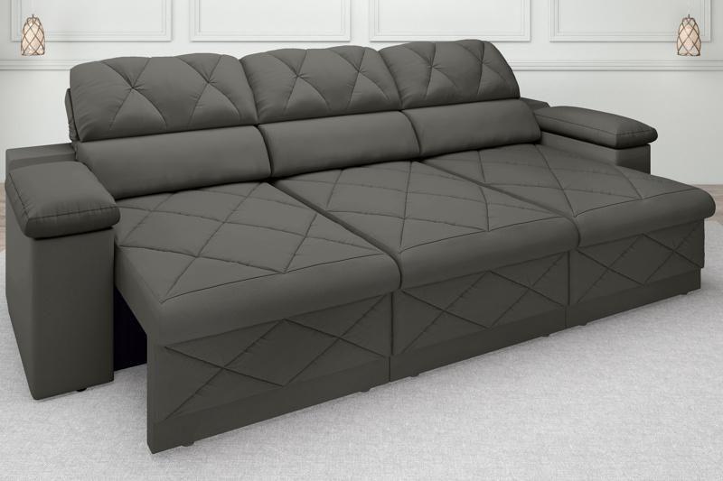 Sofá New Ripley 2,05m Assento Retrátil e Reclinável Velosuede Cinza - NETSOFAS Menor preço em Sofá New Ripley 2,05m Assento Retrátil e Reclinável Velosuede Cinza - NETSOFAS