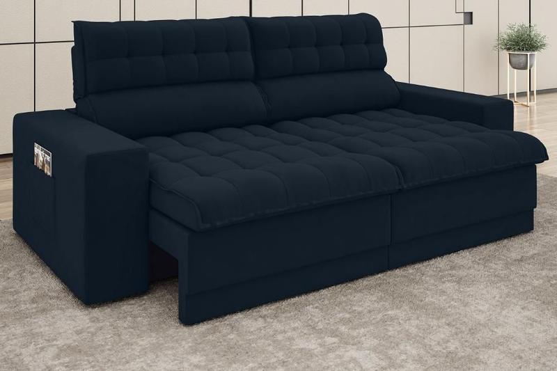Sofá Omega 2,00m Assento Retrátil e Reclinável Velosuede Petróleo - NETSOFAS Menor preço em Sofá Omega 2,00m Assento Retrátil e Reclinável Velosuede Petróleo - NETSOFAS