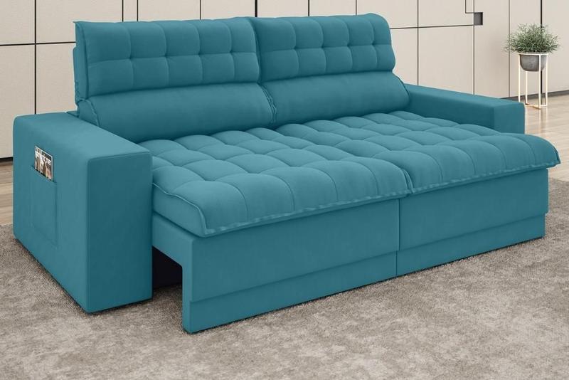Imagem de Sofá Omega 2,00m Assento Retrátil e Reclinável Velosuede Turquesa - NETSOFAS