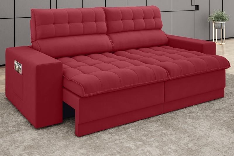 Sofá Omega 2,00m Assento Retrátil e Reclinável Velosuede Vermelho - NETSOFAS Menor preço em Sofá Omega 2,00m Assento Retrátil e Reclinável Velosuede Vermelho - NETSOFAS