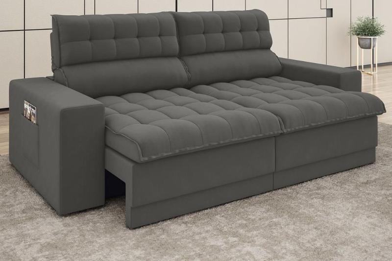 Imagem de Sofá Omega 2,30m Assento Retrátil e Reclinável Velosuede Cinza - NETSOFAS