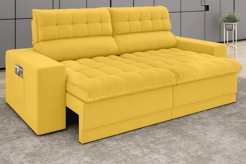 Imagem de Sofá Omega 2,50m Assento Retrátil e Reclinável Velosuede Canário - NETSOFAS