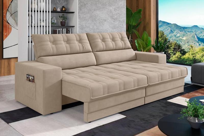 Sofá Omega Plus 2,30m Retrátil/Reclinável Suede Capuccino - Xflex Menor preço em Sofá Omega Plus 2,30m Retrátil/Reclinável Suede Capuccino - Xflex