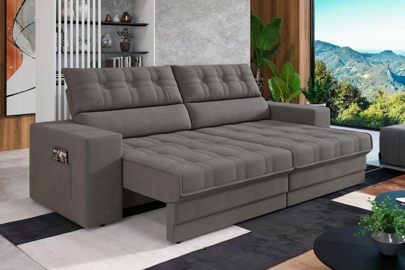 Imagem de Sofá Oscar Plus 2,06m Retrátil/Reclinável Suede Cinza - Xflex