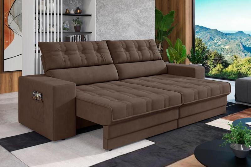 Imagem de Sofá Oscar Plus 2,30m Retrátil/Reclinável Suede Marrom - Xflex