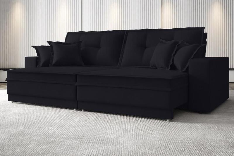 Imagem de Sofá Palermo 2,00m Retrátil e Reclinável Velosuede Preto - NETSOFAS