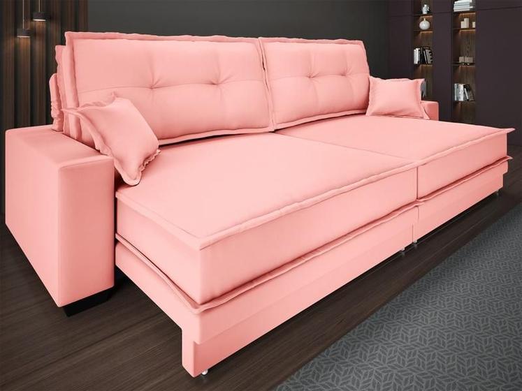 Imagem de Sofá Palermo 2,40m Assento Retrátil e Reclinável Velosuede Rose - NETSOFAS