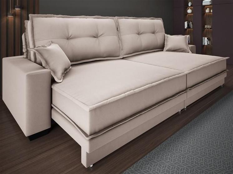 Imagem de Sofá Palermo 2,40m Retrátil e Reclinável Velosuede Bege - NETSOFAS