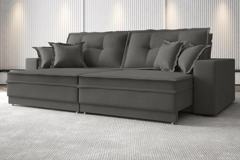 Imagem de Sofá Palermo 2,80m Retrátil e Reclinável Velosuede Cinza - NETSOFAS