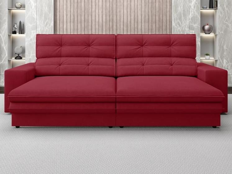Imagem de Sofá Pegasus 2,00m Assento Retrátil e Reclinável Velosuede Vermelho - NETSOFAS