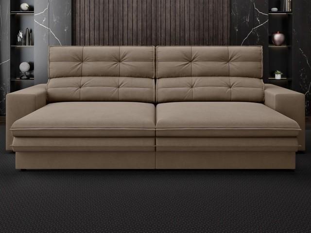 Imagem de Sofá Pegasus 2,30m Assento Retrátil e Reclinável Velosuede Capuccino - NETSOFAS