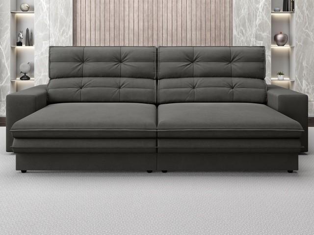 Imagem de Sofá Pegasus 2,50m Assento Retrátil e Reclinável Velosuede Cinza - NETSOFAS