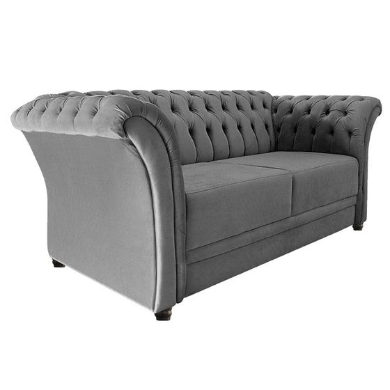 Imagem de Sofá Recamier Decorativa Chesterfield Sofia Suede Cinza Capitonê - Amarena Móveis